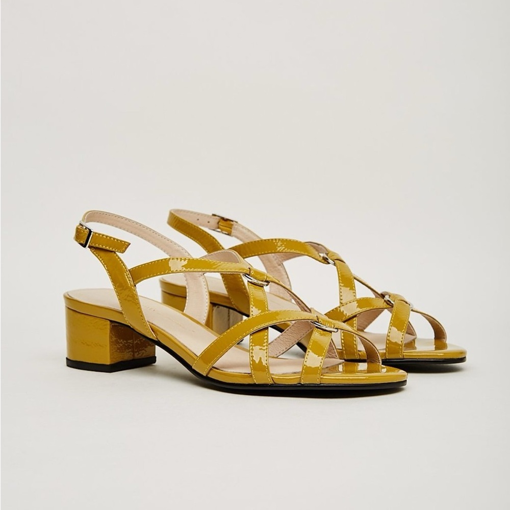 Intentionally Blank Yellow Strappy Block Heel Sandals